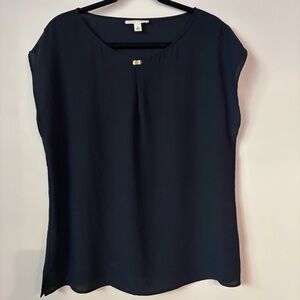 Banana Republic Navy Dark Blue Blouse cap sleeves gold accent